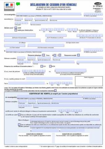 Le certificat de vente de véhicule